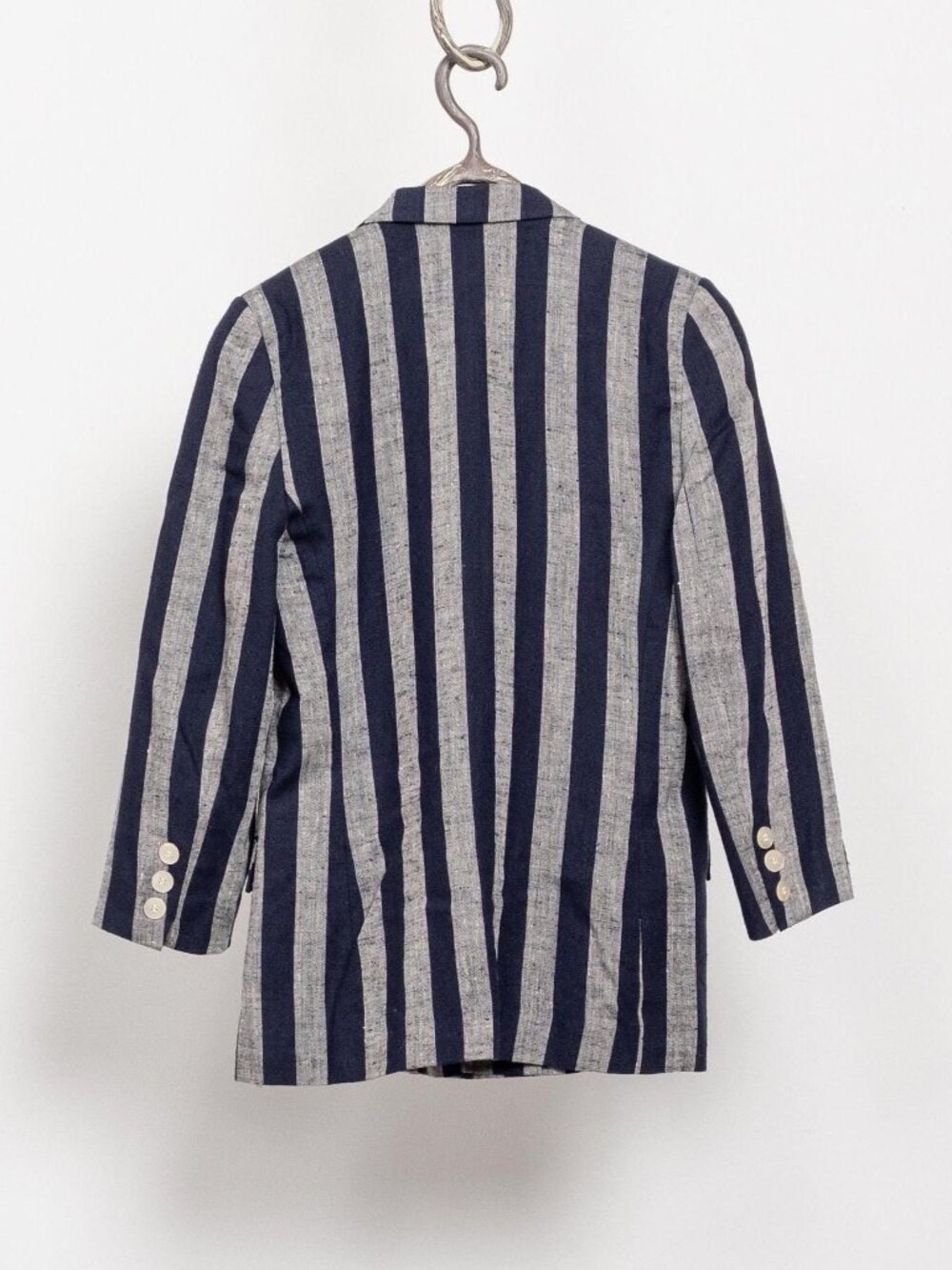 STRIPE LINEN BLAZER Double Breasted Vintage Small - Picture 5 of 10